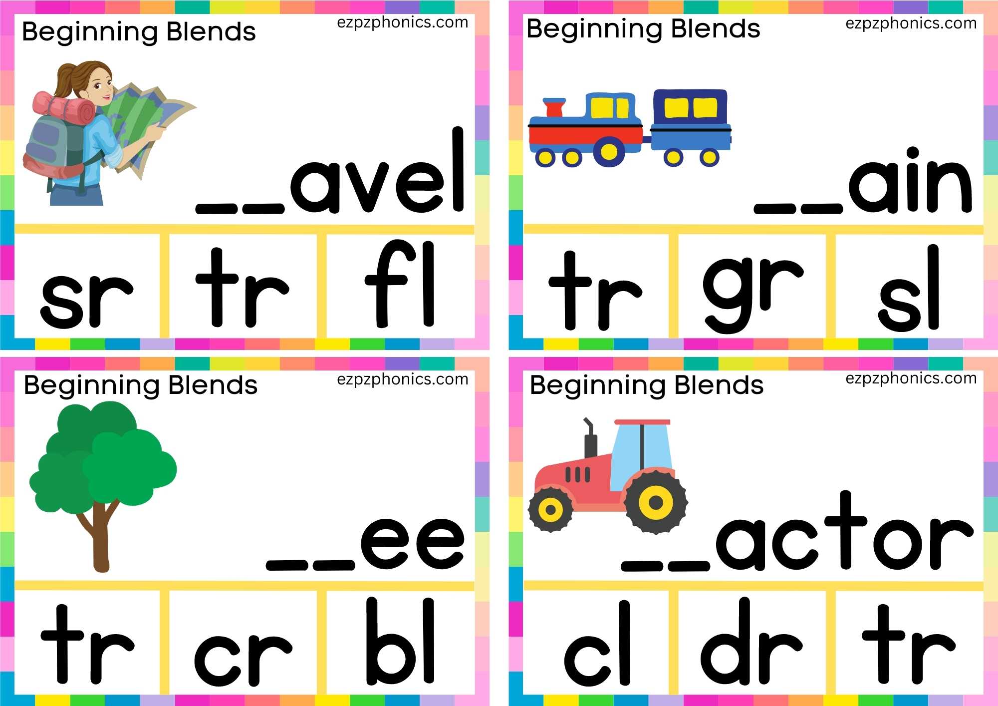 TR Beginning Blends Clip Cards Finish The Words And Clip The Correct Letters Set 1